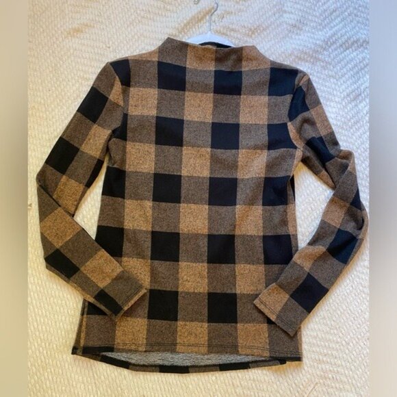 Beach Lunch Lounge Size XS Plaid Mock Neck Long Sleeve Fleecy Top - Picture 2 of 5